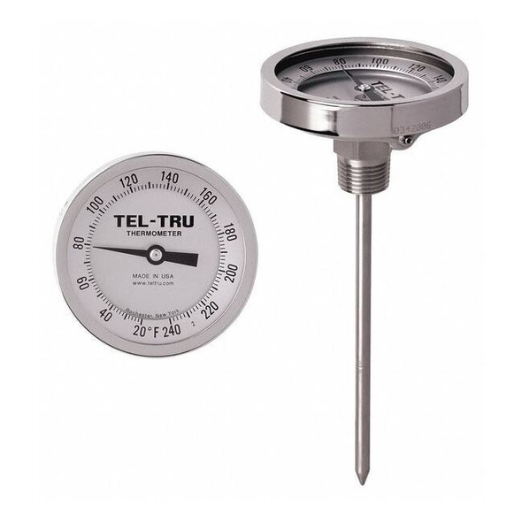 Tel-Tru Analog Dial Thermometer,Stem 9" L GT300R-0967