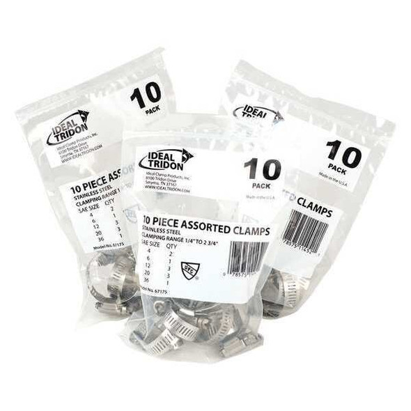 Manufacturer Varies Hose Clamp Assortment,Stainless Steel,PK10 671755J