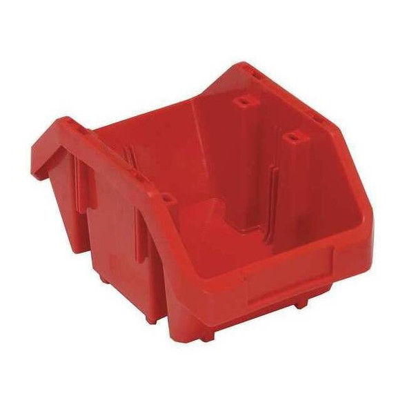 Hang & Stack Storage Bin, Plastic, Red, 5 in H, 6 5/8 in W, 9 1/2 in L