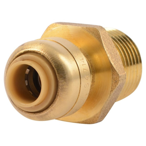 Sharkbite Push-Fit Adapter Fitting, 1/4 in Tube Size, Brass, Brass U110LF