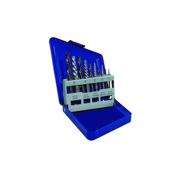 10-pc Spiral Extractor and Drill Bit Combo Pack, 5/64 in, 7/64 in, 5/32 in, 1/4 in, 19/64 in, Metal Index Box