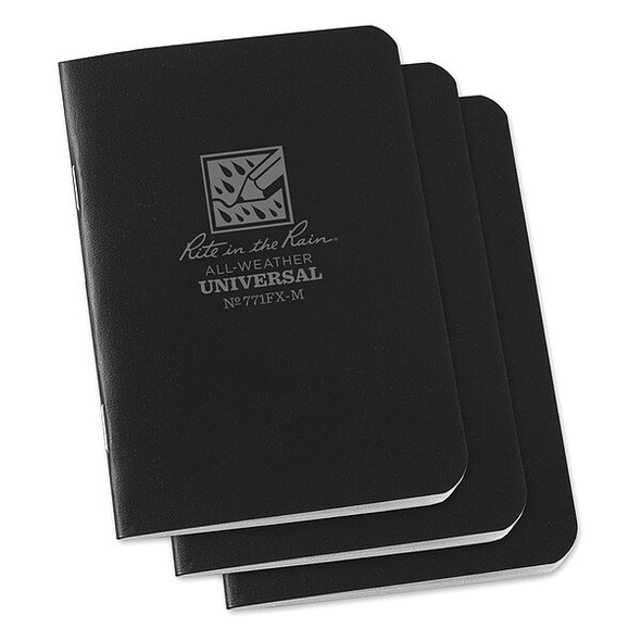 Rite in the Rain Notebook,Universal,12 Sheets,Black,PK3 771FX-M