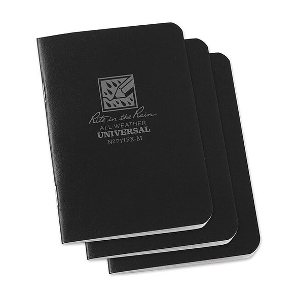 Rite in the Rain Notebook,Universal,12 Sheets,Black,PK3 771FX-M