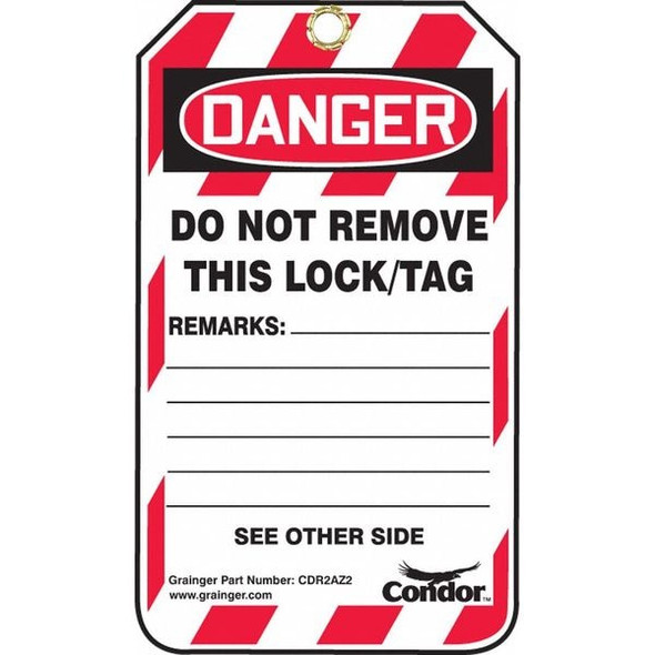 Lockout Tag, Danger, Plastic, 3 1/4 in Width, 5 3/4 in Height, Write On Surface: Yes ,100 PK