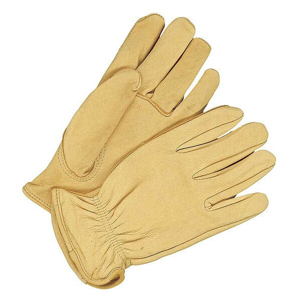 Leather Drivers Gloves, Shirred Slip-On Cuff, Keystone Thumb, Tan, L, 1 PR