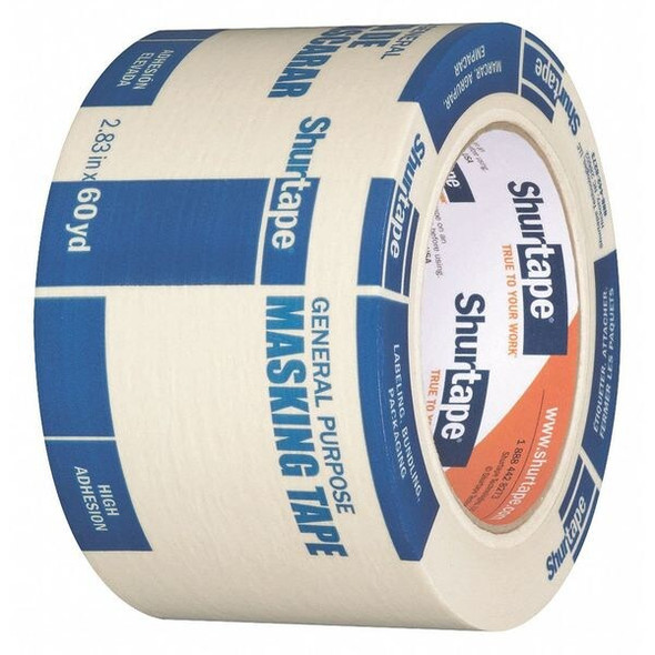 Masking Tape, 72 mm W x 55 m L, 4.6 mil Thick, Tan, Rubber Adhesive