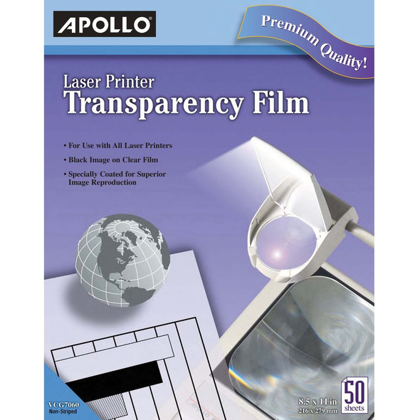 Apollo Laser Printer Transparency Film - 8 1/2" x 11" - Clear - 50 / Box