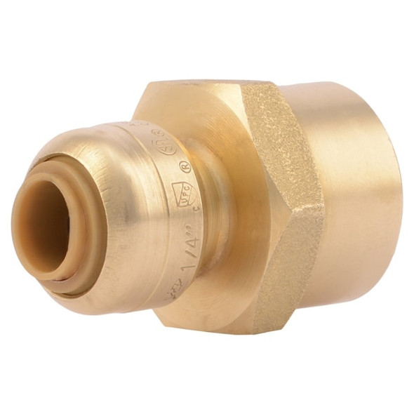 Sharkbite Push-Fit Adapter Fitting, 1/4 in Tube Size, Brass, Brass U066LF