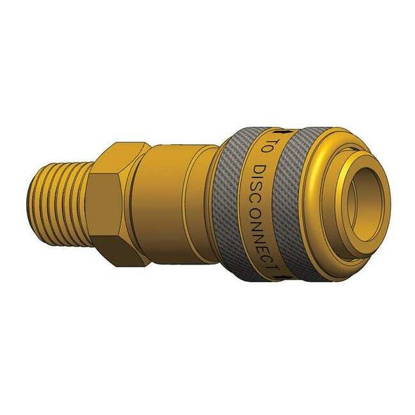 Quick Connect Hose Coupling, Industrial, 1/4 in Body, 3/8 in MNPT, Brass, Valved