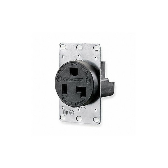 Hubbell Wiring Device-Kellems Recept,Black,30 A,2P3W,Back; Side,1PK HBL9308