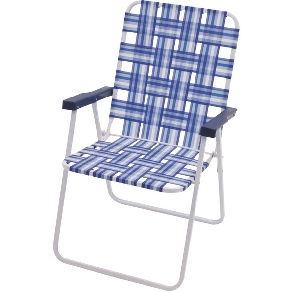 Rio Brands Step-Up Blue & White Polyester Web High-Back Steel Folding Chair Rio Brands Step-Up Blue & White Polyester Web High-Back Steel Folding Chair