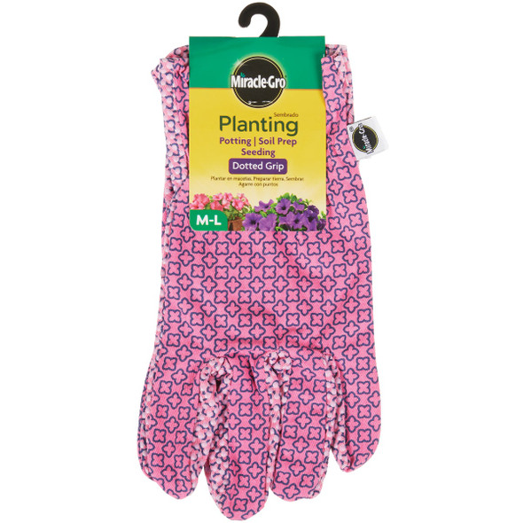 Miracle-Gro Women's Polyester & Cotton Dotted Grip Planting Gloves, Medium/Large