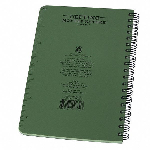 Rite in the Rain All Weather Notebook,Green Cover Color 973