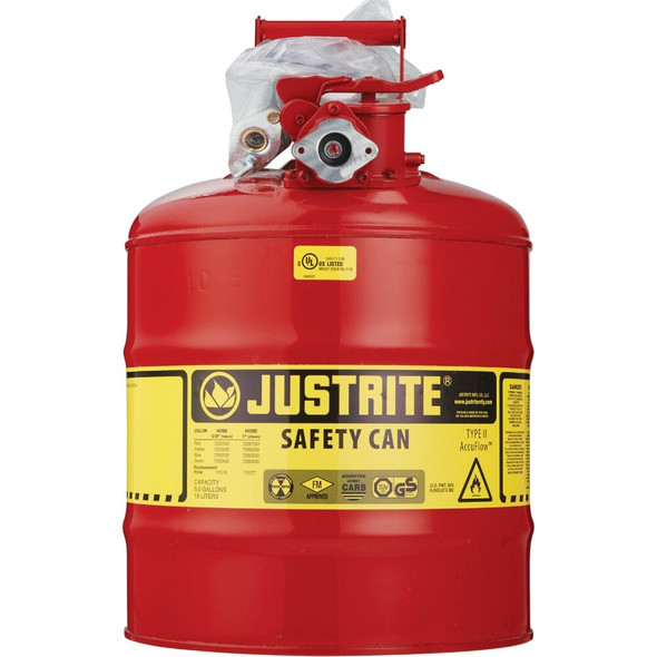 Justrite 5 Gal. Type II Galvanized Steel Safety Fuel Can, Red 7250130 570375