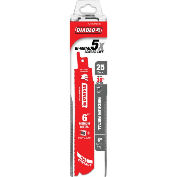 Diablo  6 In. 14/18 TPI Bi-Metal Medium Metal Reciprocating Saw Blade (25-Pack)