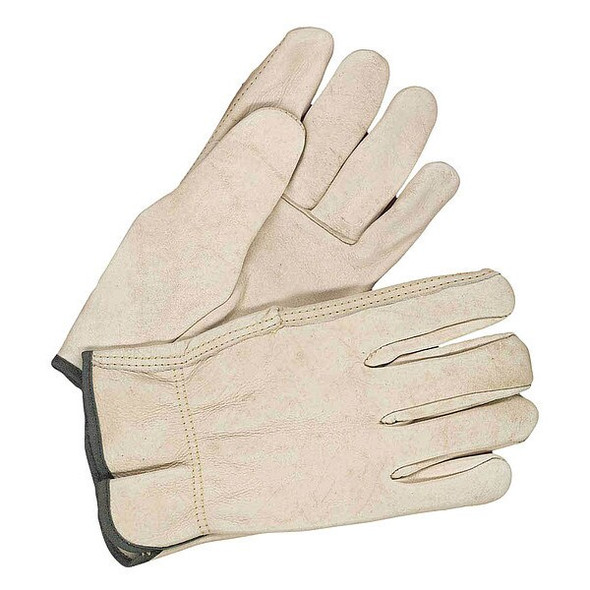 Leather Drivers Gloves, Shirred Slip-On Cuff, Straight Thumb, Tan, L, 1 PR