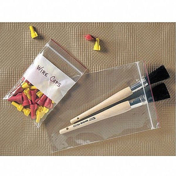 Reclosable Bag, Zip Seal, 3 in L, 2 in W, 2 mil Thick, Low Density Polyethylene (LDPE), Clear