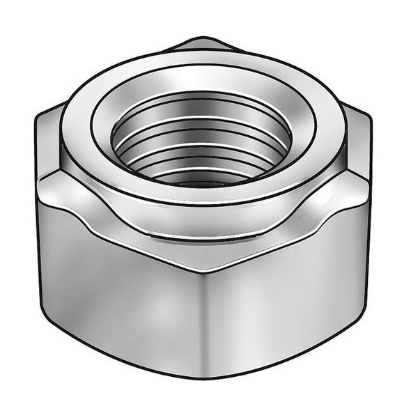 Hex Weld Nut, 1/4"-20, Steel, 1/2 in Wd, 5/64 in Ht, 50 PK