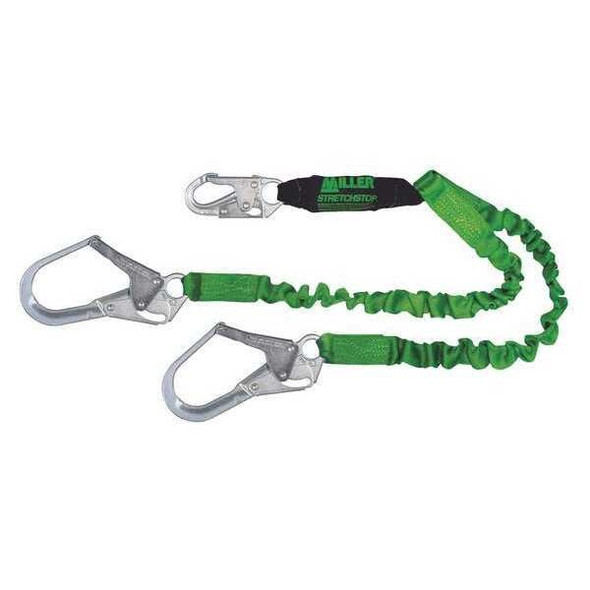 StretchStop Shock Absorbing Lanyard, 4 ft. Length, Web Loop, Polyester, 2 Leg(s)