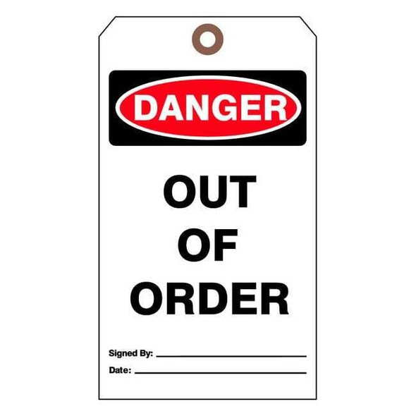 Tag, Danger, Cardstock, 7 in H x 4 in W, White, Rectangle, 25 PK