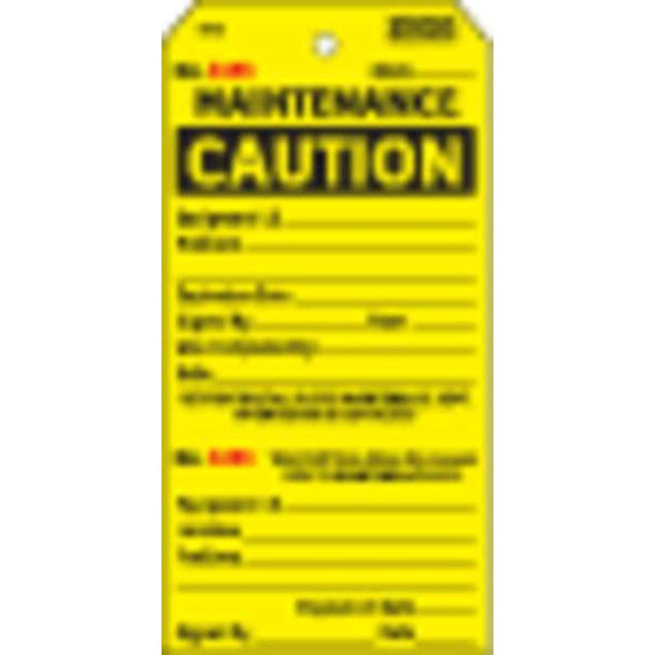 Tag, Maintenance, Cardstock, 5 3/4 in H x 2 7/8 in W, Yellow, Rectangle, 100 PK