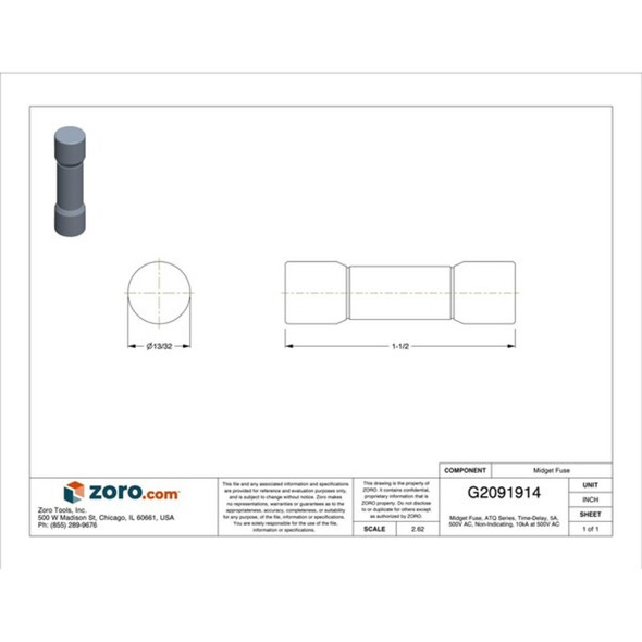 Midget Fuse, Time-Delay, 5A, 500V AC, Non-Indicating, 10kA at 500V AC  ATQ5