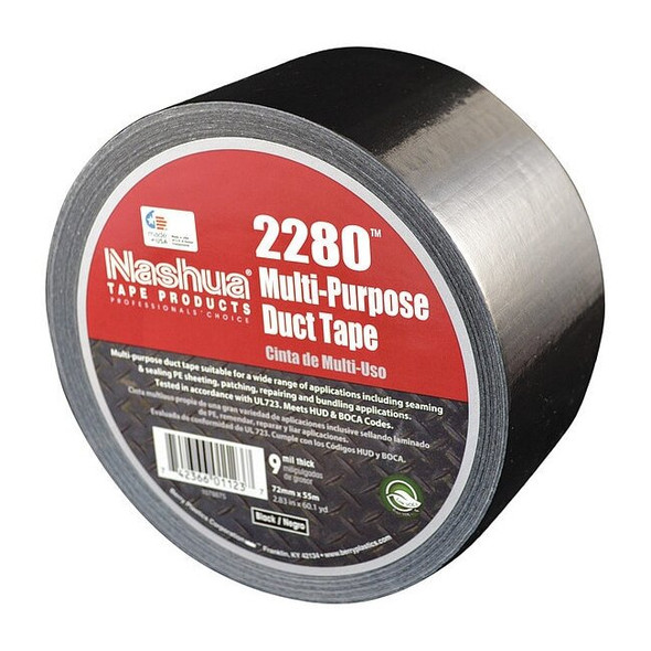 Nashua Duct Tape, Black, 60 yd L, 2-3/4 in W 2280