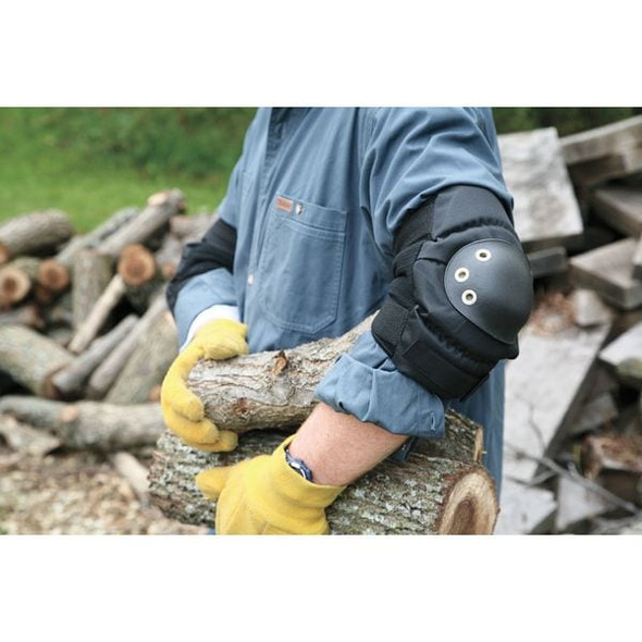 Elbow Pads, Hard Shell, Plastic, Fabric Pad, Nylon Cap, hook-and-loop Closure, 2 Straps, Black