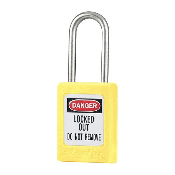 Lockout Padlock, Keyed Different, Thermoplastic, Yellow, 1 1/2 in Shackle Height