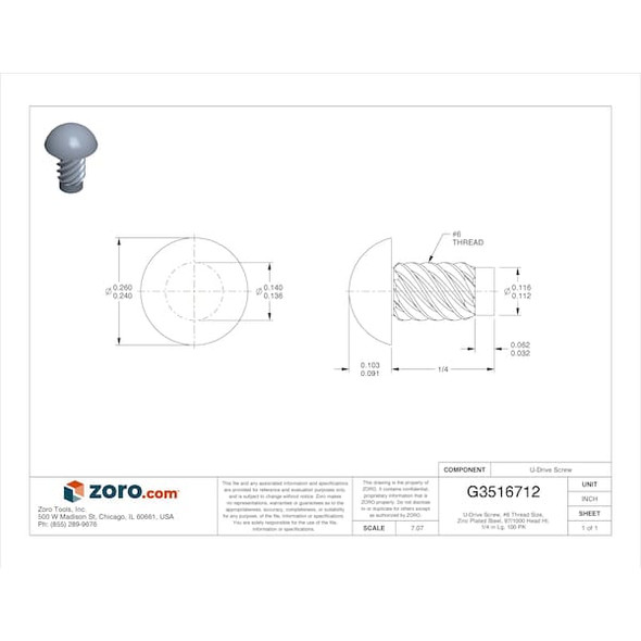 Manufacturer Varies U Drive Screw,#6-1/4,Fully T,1/4"L,PK100 DS-0604-100
