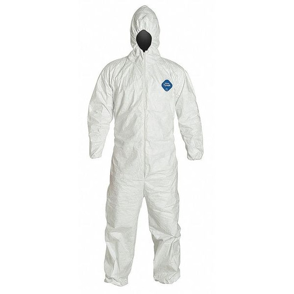 Disposable Coverallss, Hooded Coverall, 3XL, Tyvek(R) 400, Elastic Wrist, Elastic Ankle, White