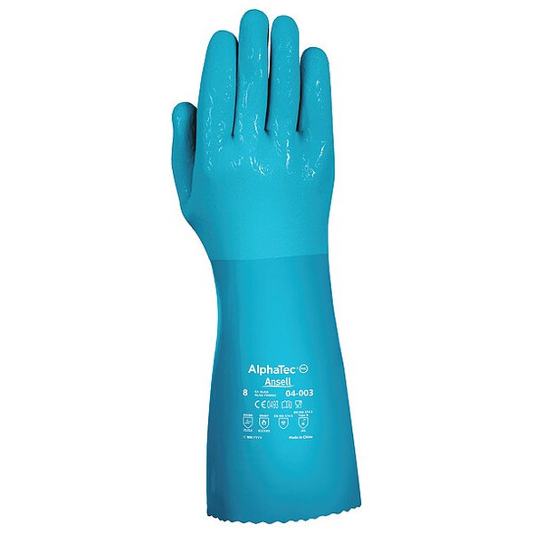 AlphaTec Chemical Resistant Gloves, PVC, 14 in L, Not Applicable, Blue, 10, 1 PR