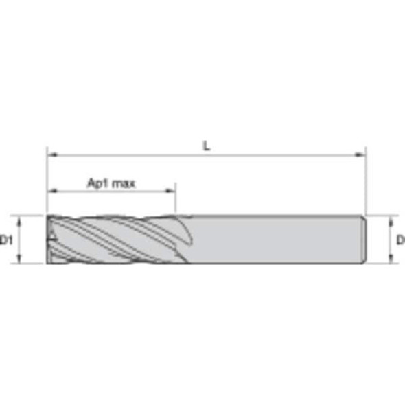 Widia End Mill,0.1250 in. Milling Dia.,I4S I4S0125T100X