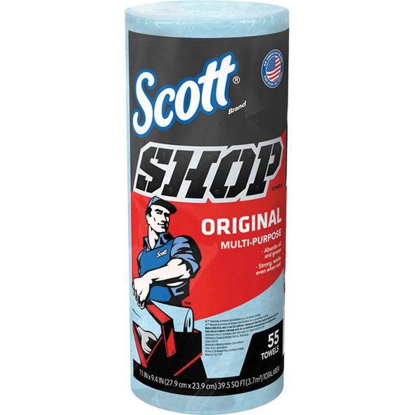 Scott® Shop Towels, 10 1/4" x 11", Blue, 30 Rolls/55 Each