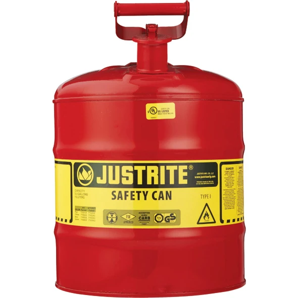 Justrite 5 Gal. Type I Galvanized Steel Safety Fuel Can, Red 7150100 570383