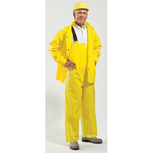 Rain Bib Overall, VR (Polyolefin), 31 in Inseam, 34 in to 36 in Waist, 8 mil Thickness, Yellow, L