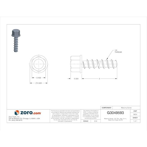 Manufacturer Varies Screw Anchor,Hex,1/4 in,PK50 U70520.025.0300
