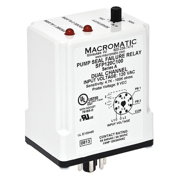 Macromatic Pump Seal Failure Relay,2-SPNO,120VAC SFP120C100