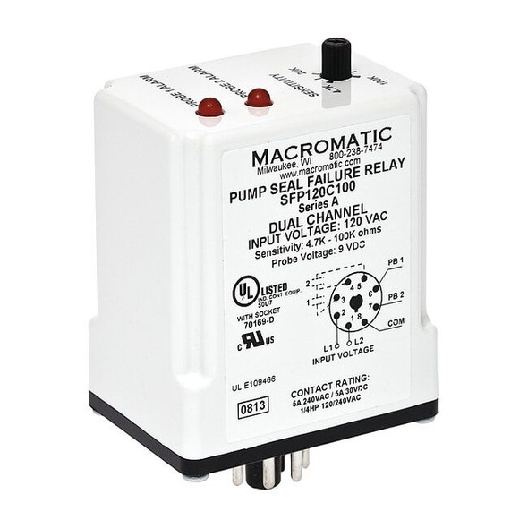Macromatic Pump Seal Failure Relay,2-SPNO,120VAC SFP120C100