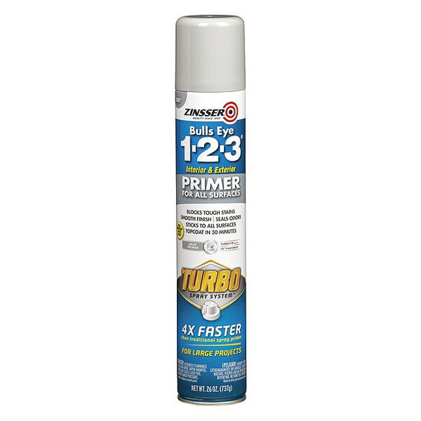 General Purpose Spray Primer, Be 1-2-3 Turbo Gray, Flat, Alkyd, 26 oz.
