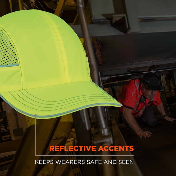 Ergodyne Bump Cap, Long Brim Baseball, ABS, Hook-and-Loop Suspension, Hi-Visibility Lime 8950