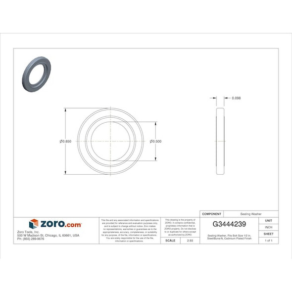 Adaptall Bndd SlWshr,Cadm,Stl,1/2in,1 1/8x.09",1 9500-08