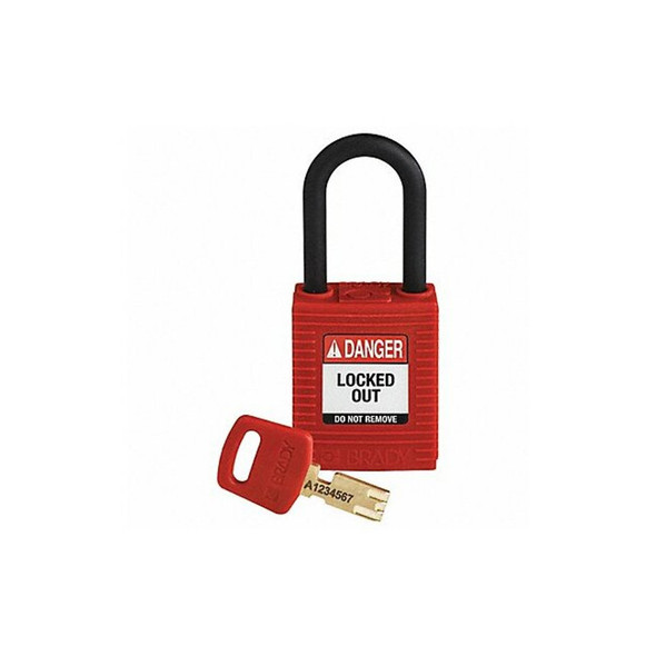 Brady Lockout Padlock,Red,1-13/16" H Body NYL-RED-38PL-KD Brady Lockout Padlock,Red,1-13/16" H Body NYL-RED-38PL-KD