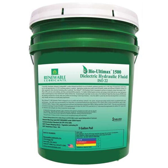 5 gal Pail, Hydraulic Oil, 22 ISO Viscosity, Not Specified SAE