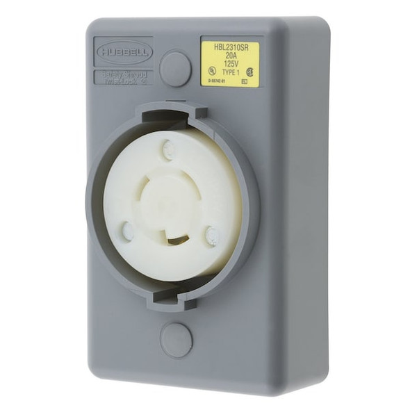 Locking Receptacle, L5-20R, 20 A, 125V AC, Single Phase, 2 Pole, Surface Mount, Screw Terminals
