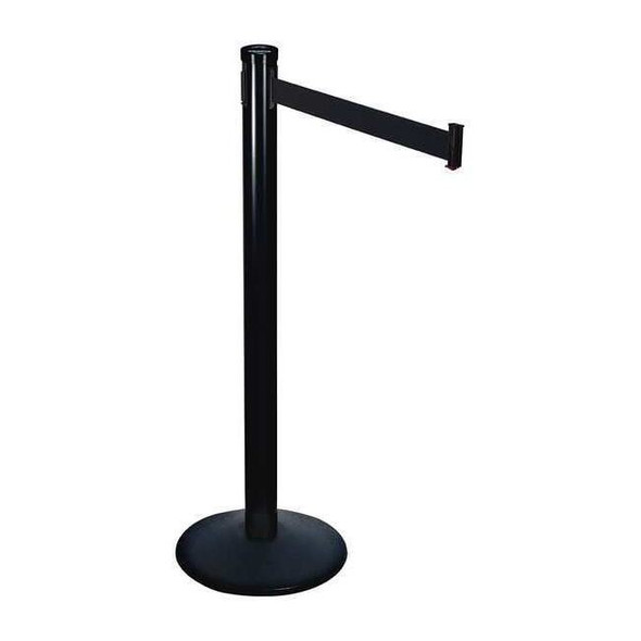 Barrier Post with Belt, Black, 10 ft Length, 40 in Post Height, No Legend, Black