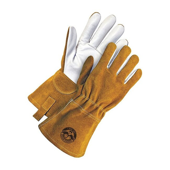 60-1-1722 Welding Gloves, Gauntlet Cuff, Wing Thumb, Premium Goatskin, M, 1 PR