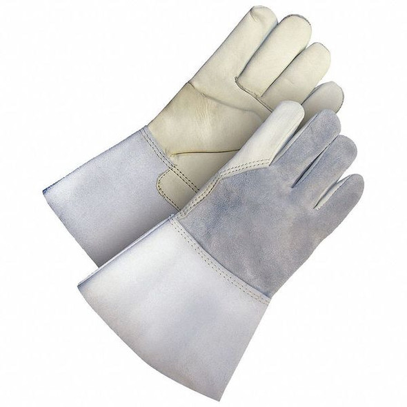 Bdg Welding Gloves, Gauntlet Cuff, Wing Thumb, Gray/Tan, 2XL, 1 PR 60-1-650-X2L