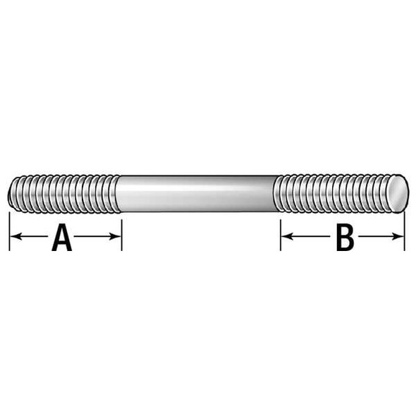 Double-End Threaded Stud, M12-1.75mm Thread to M12-1.75mm Thread, 150 mm, Steel, Black Oxide, 2 PK