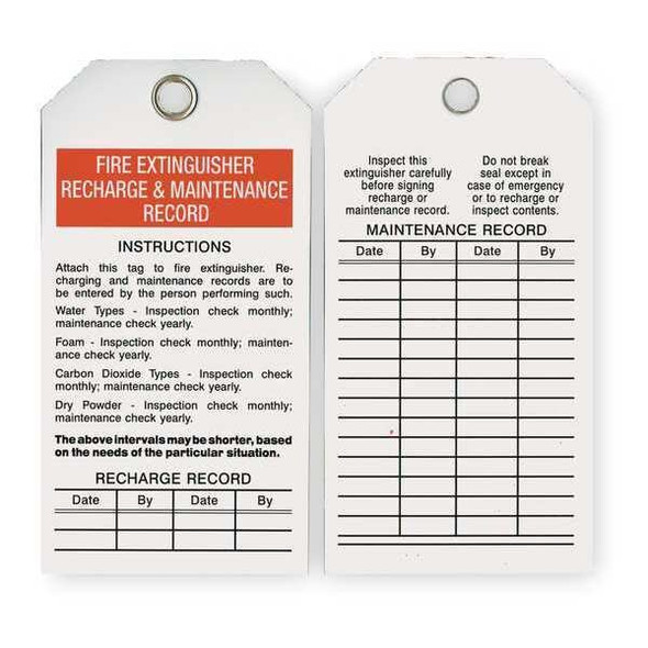 Manufacturer Varies Fire Extinguisher Tag,PET,3"x5.75",PK25 2RMX5